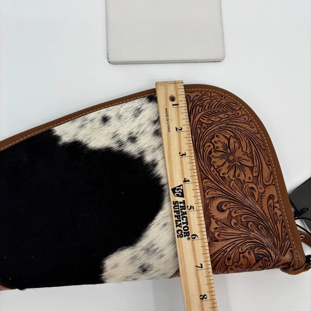 Myra Sonoran Range Pistol Pouch Case Brown Black White Tooled Leather Cowhide